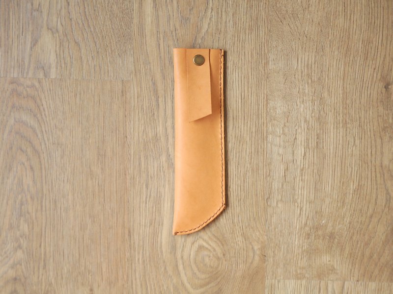 Simple style handmade leather pencil case (free hand lettering) - Pencil Cases - Genuine Leather Orange
