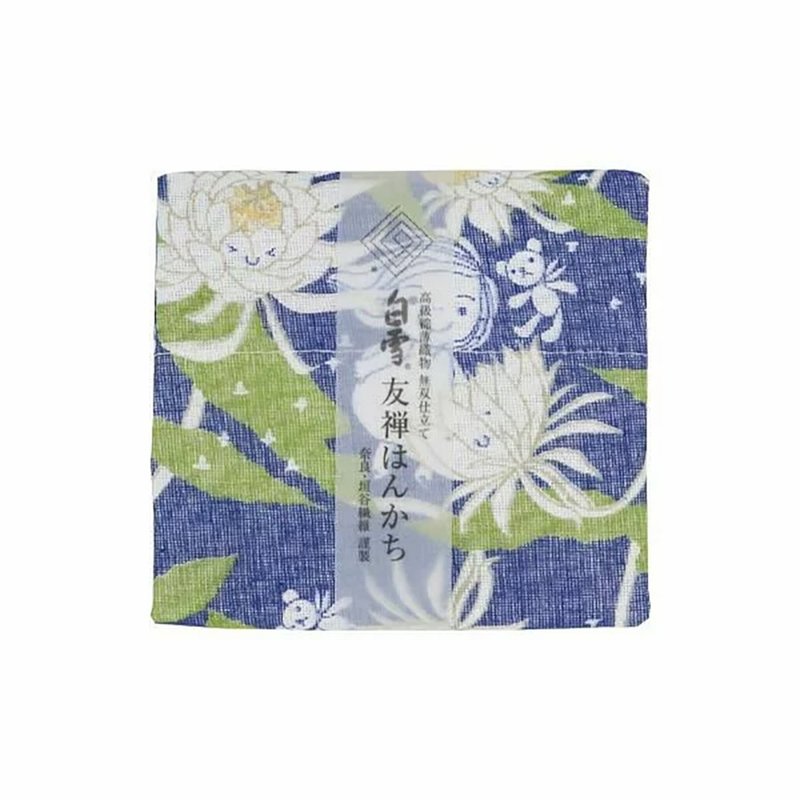 Kyo Yuzen dyed handkerchief/beauty under the moon blue - ผ้าเช็ดหน้า - ผ้าฝ้าย/ผ้าลินิน สีน้ำเงิน