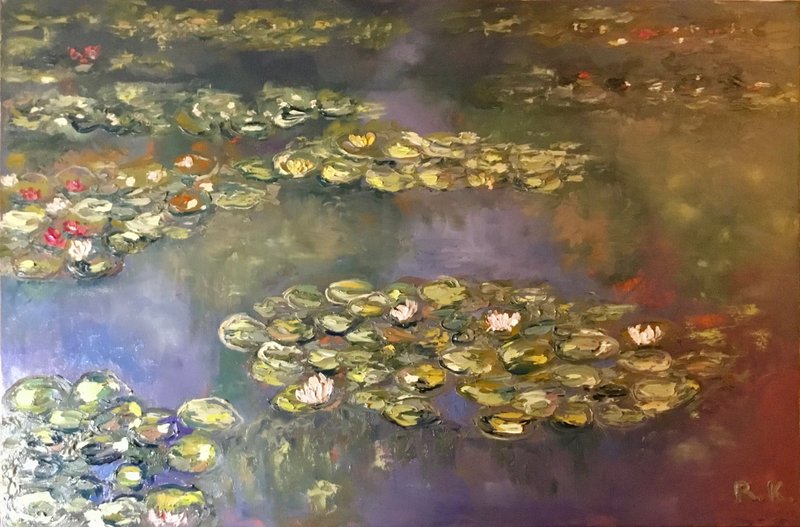 Pond Harmony Original Oil Painting on Canvas – 80×120 cm – Impressionist - 牆貼/牆身裝飾 - 其他材質 綠色