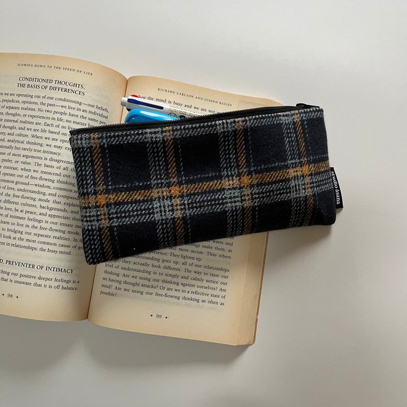 ツイード ペンケース (ディープネイビー) - 鉛筆盒/筆袋 - 棉．麻 藍色