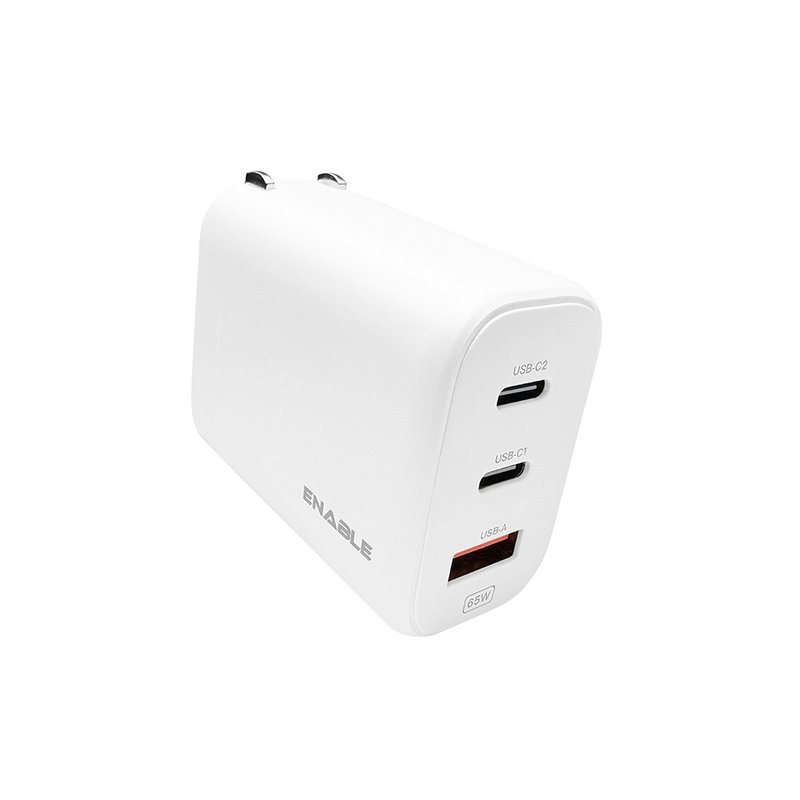 【ENABLE】2年保固 MOJO X65 USB-C GaN 65W 氮化鎵 3孔充電器 - 行動電源/充電線 - 塑膠 白色