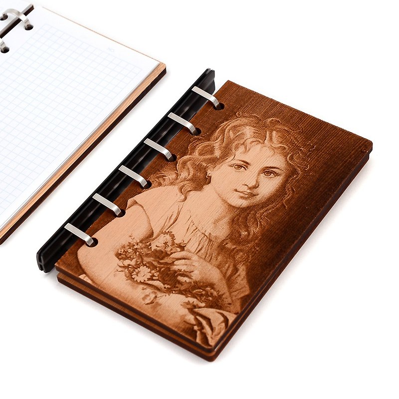 Taiwan cypress art drawing board loose-leaf notebook-flower girl | use A7 million handwritten notes to record life - Notebooks & Journals - Wood Gold