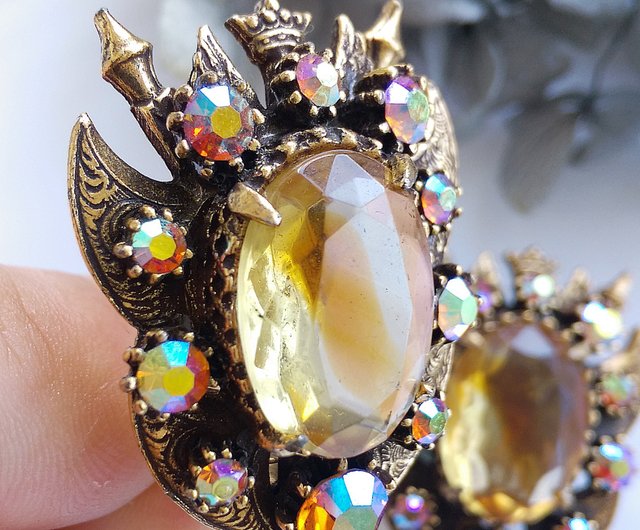 Vintage Jewelry 西洋古董飾品FLORENZA 琥珀色調夾式耳環老時光