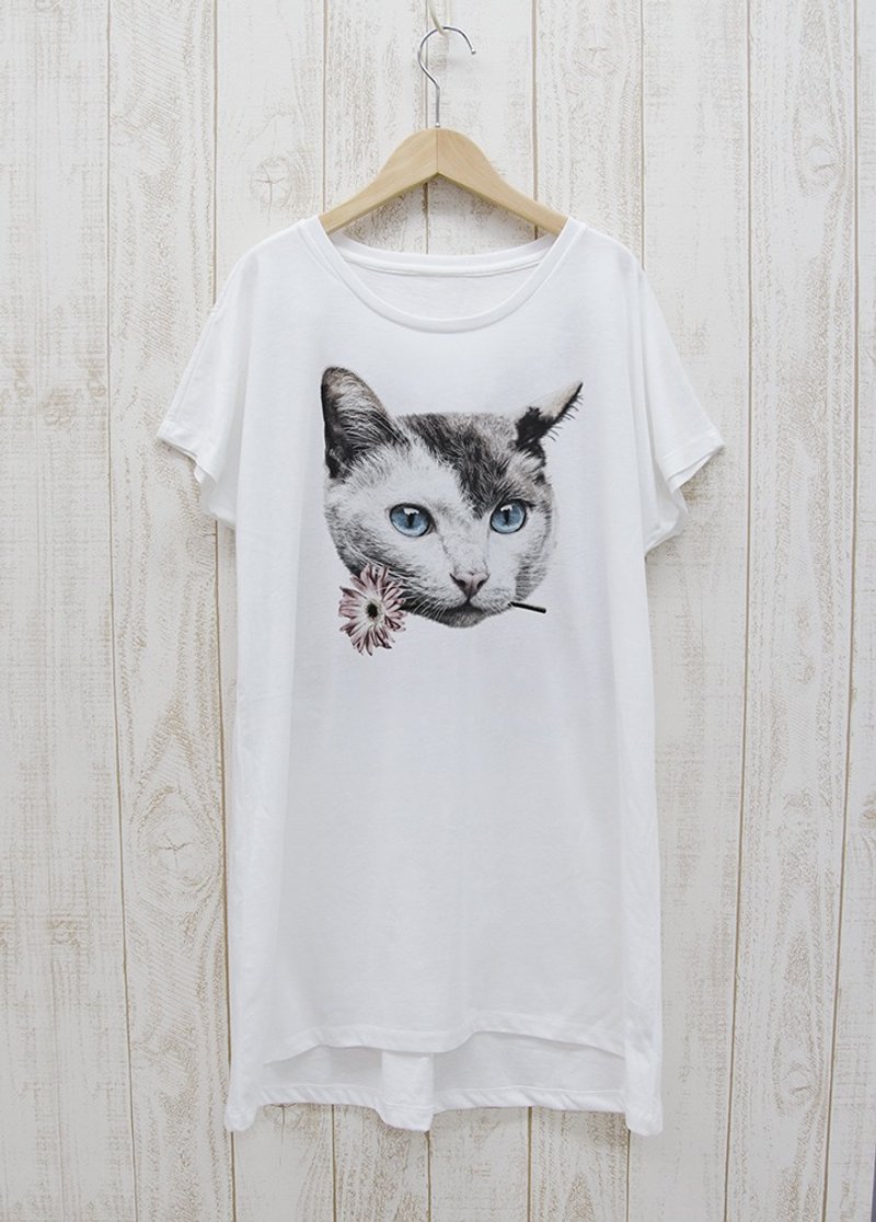ronronCAT ワンピースTee　Here you go　ホワイト / R028-O-WH - 帽T/大學T - 棉．麻 白色