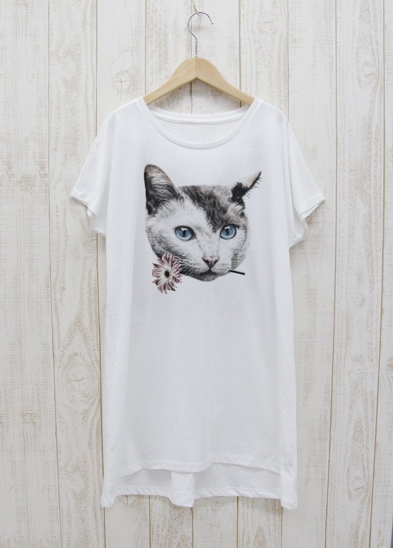 ronronCAT ワンピースTee　Here you go　ホワイト / R028-O-WH - トップス ユニセックス - コットン・麻 ホワイト