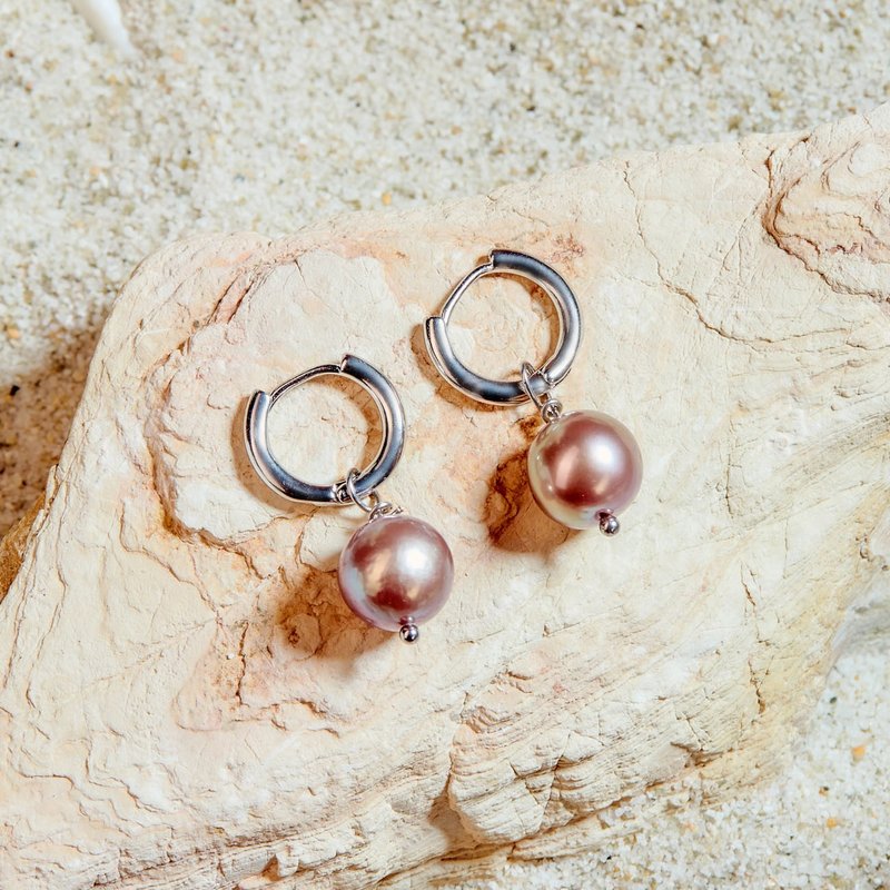 大顆紫色愛迪生珍珠銀色耳環 10–12mm 簡約典雅 情人節禮物 - 耳環/耳夾/耳骨夾 - 珍珠 紫色