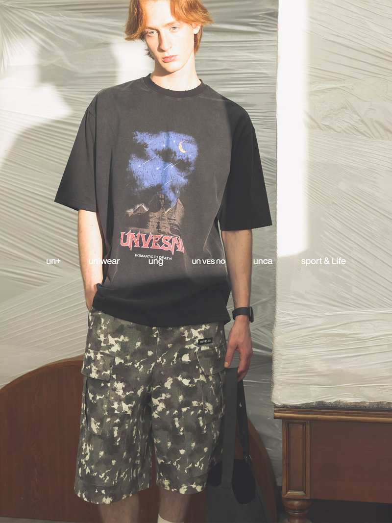 Unvesno(UN) NewVintage金字塔獅身人面像水洗做舊男女短袖T恤 - 男 T 恤 - 其他材質 