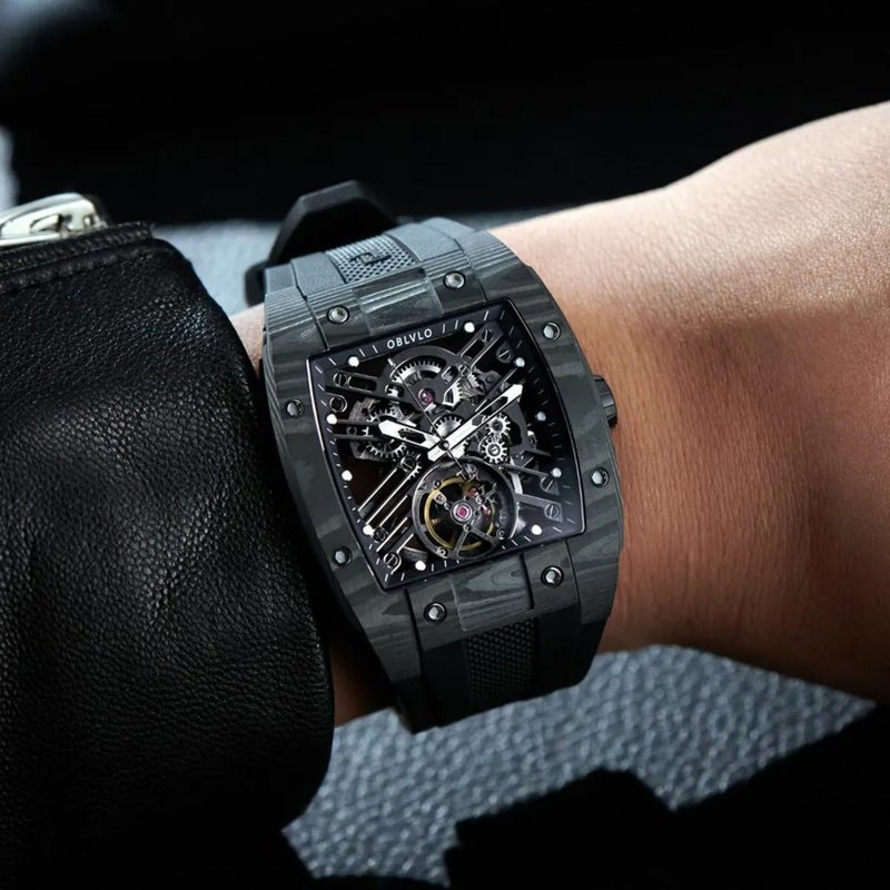 OBLVLO 歐弗洛  EM02碳纖維系列-夜幕黑 - 男錶/中性錶 - 碳纖維 黑色