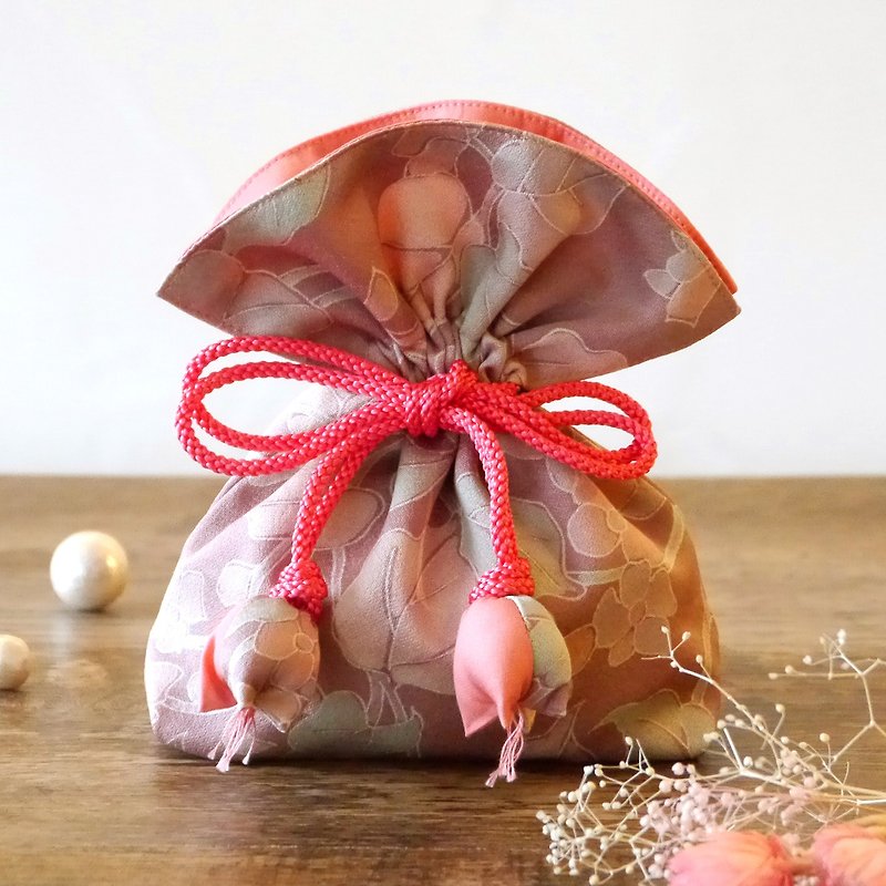 幸せ巾着　FUGURO　花模様 - 化妝袋/收納袋 - 棉．麻 粉紅色