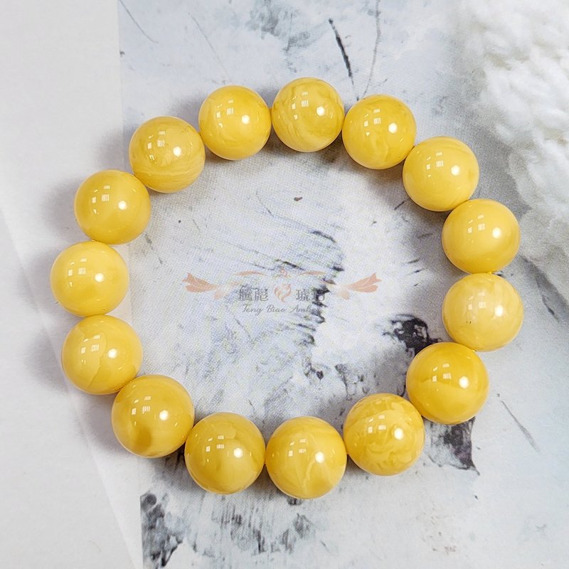 Tengbiao amber natural amber Wax floating flower Wax small vintage classic collection single circle round bracelet - สร้อยข้อมือ - เครื่องเพชรพลอย สีส้ม