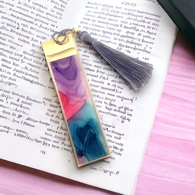 Alcohol Ink Art Gold Brass/Aluminium Bookmark#13 - Bookmarks - Other Metals Multicolor
