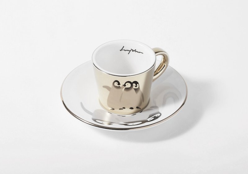 Luycho Mirror Espresso Cup & Saucer _ Baby Penguin - เซรามิก - ดินเผา สีทอง