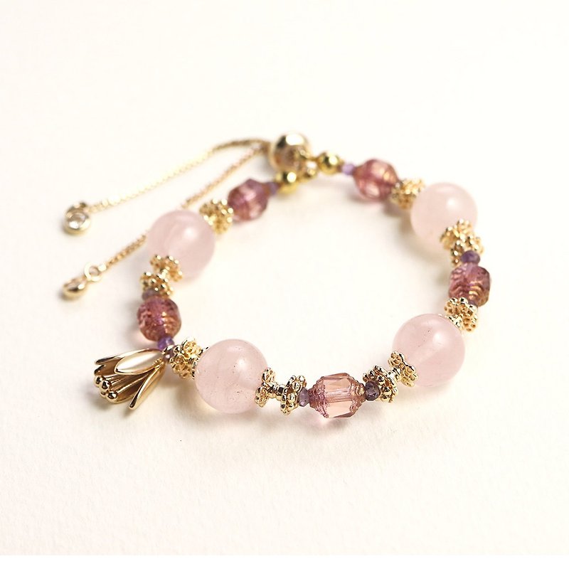 Custom Pink Crystal Love Czech Glass Bead Adjustable Bracelet - Bracelets - Crystal Pink