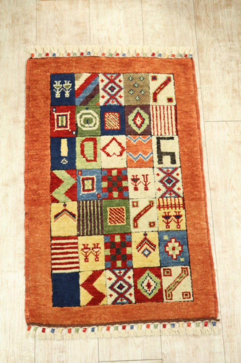 Handwoven Turkish rug new design point rug 86 × 56cm orange - พรมปูพื้น - วัสดุอื่นๆ สีส้ม