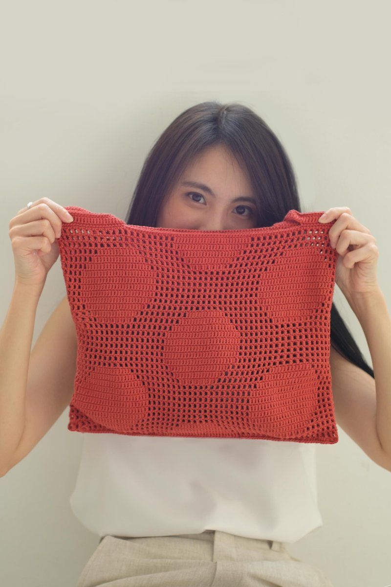 Crochet Polka Dot Tote Bag | BrickRed - 手袋/手提袋 - 其他材質 紅色