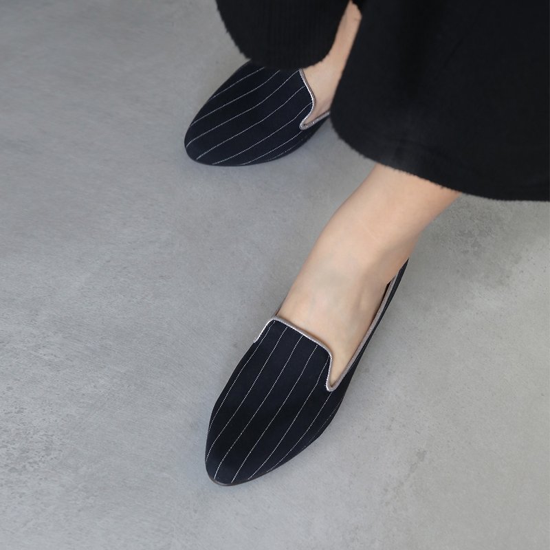British Nancy (gentleman blue) Heeled Loafers British | WL - Women's Oxford Shoes - Cotton & Hemp Blue