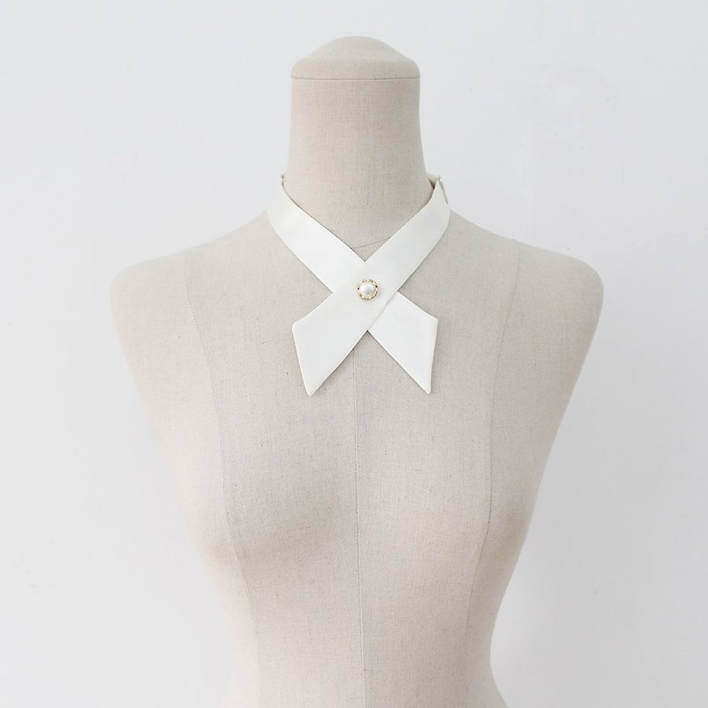 Ivory crosstie,necktie,Ivory neck tie for woman,wedding,Gray crosstie - 領呔/呔夾 - 其他材質 灰色