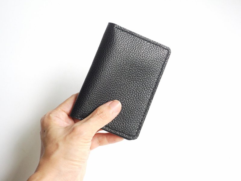 Leather Bifold Card Wallet with 4 card compartments - Black - 名片夾/名片盒 - 真皮 黑色