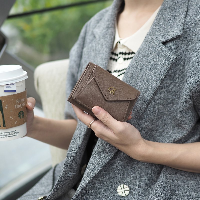Maily (Warmtaupe) : Tri-fold wallet, short wallet, cow leather, Brown-grey - Wallets - Genuine Leather Brown