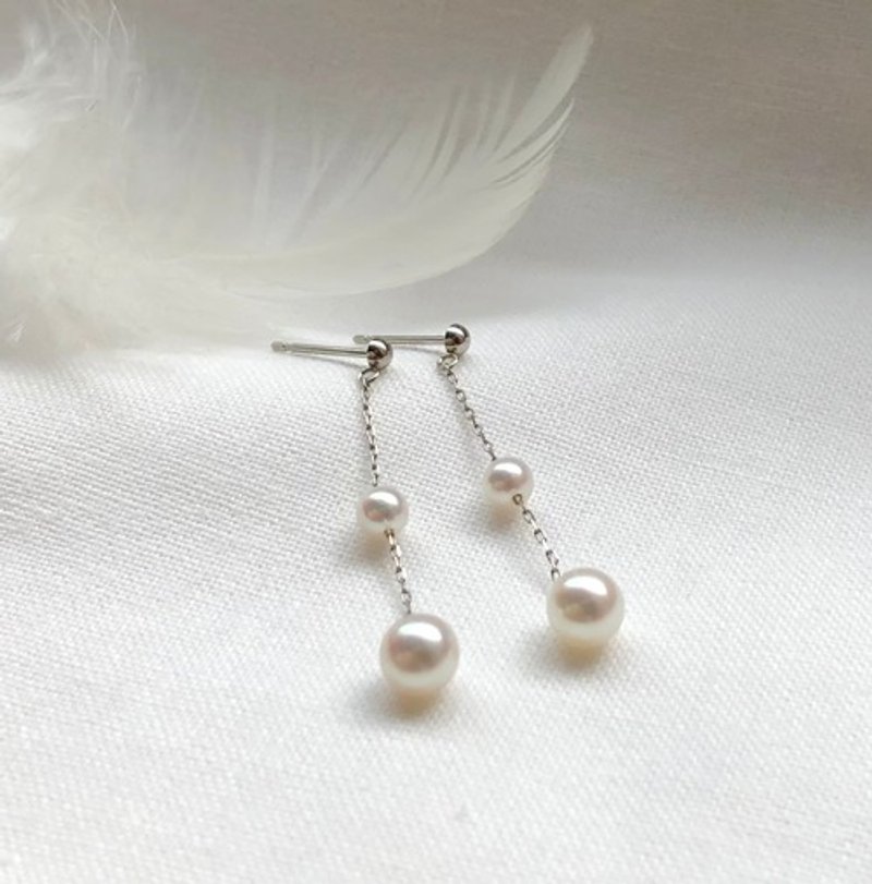 Akoya pearl platina earring lPt - 耳環/耳夾/耳骨夾 - 珍珠 白色