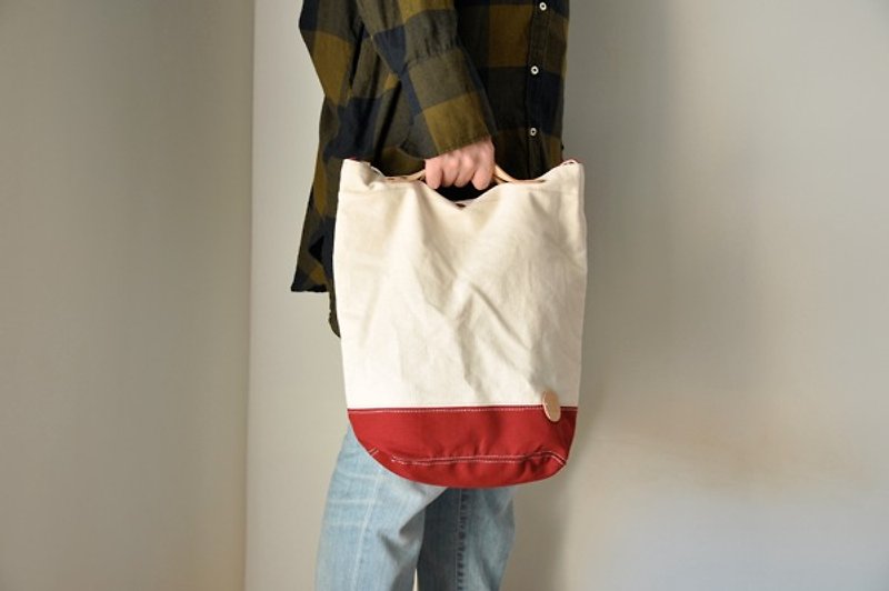 HB11 Wei bucket bag-dark red - Messenger Bags & Sling Bags - Cotton & Hemp Red