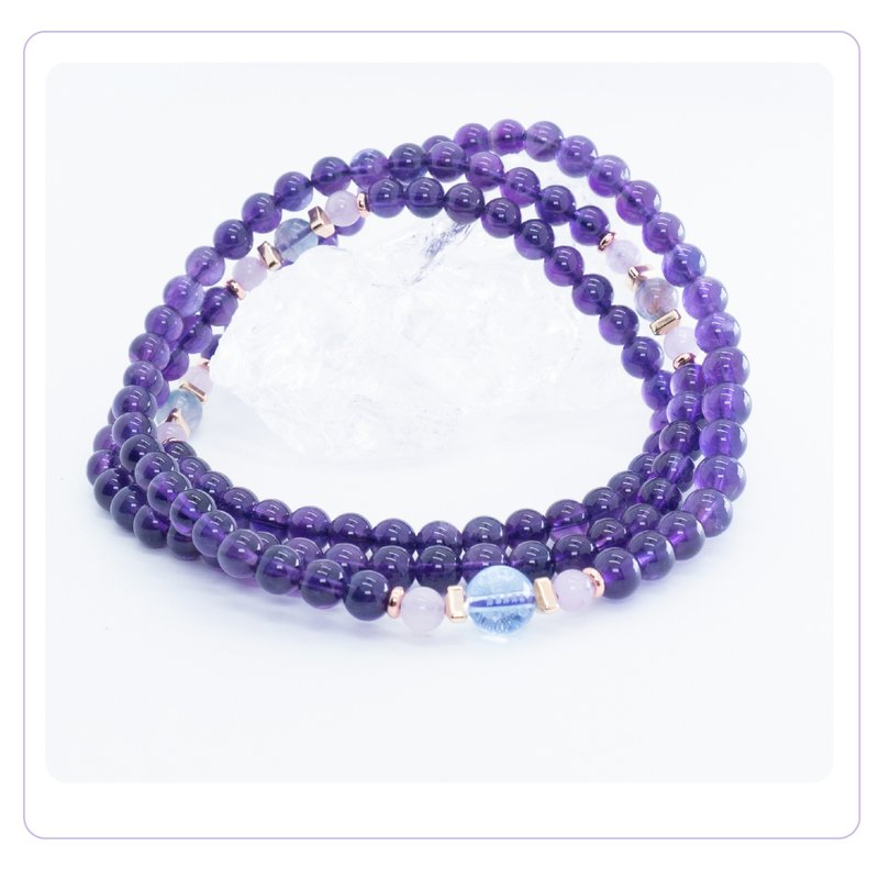 Zen | 108念珠 108 Beads  紫水晶 藍水晶藥師咒  紫鋰輝 螢石 - 手鍊/手環 - 水晶 紫色
