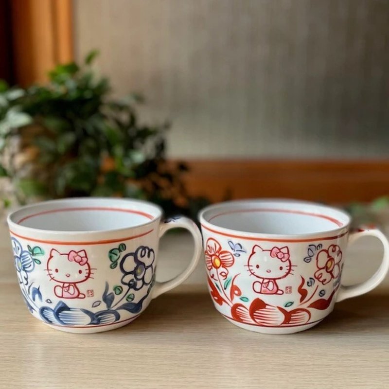日本製 Hello Kitty唐草手繪湯杯 - 茶壺/茶杯/茶具 - 陶 多色