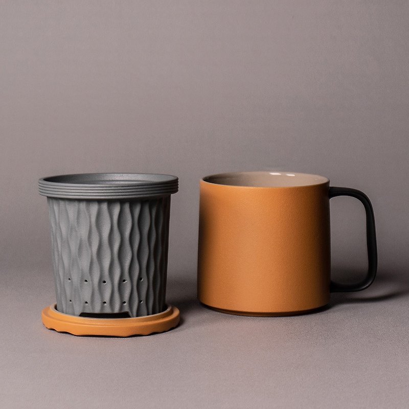 雲浪泡茶杯(辦公室泡茶杯、陶瓷個人獨享杯) - 茶壺/茶杯/茶具 - 陶 橘色