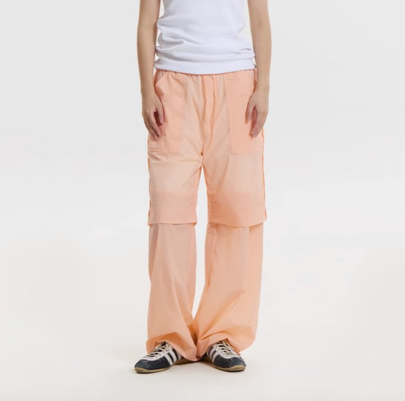 Peach Pants 假兩件微透休閒褲 無性別穿搭 - 中性長褲/短褲 - 棉．麻 粉紅色