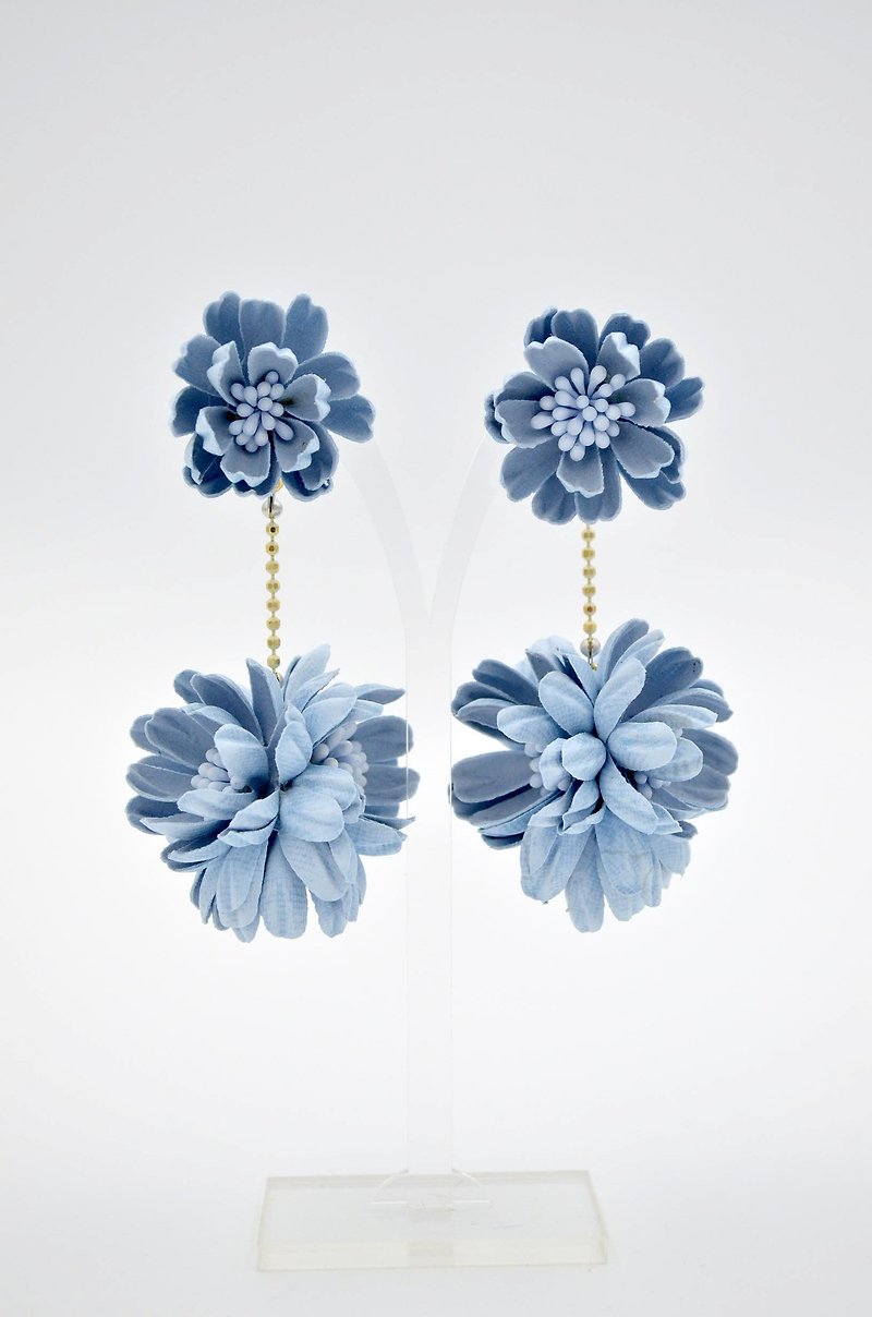 Pink blue imitation leather daisy flower ball earrings small flowers small fresh dress dress earrings - Earrings & Clip-ons - Polyester Blue