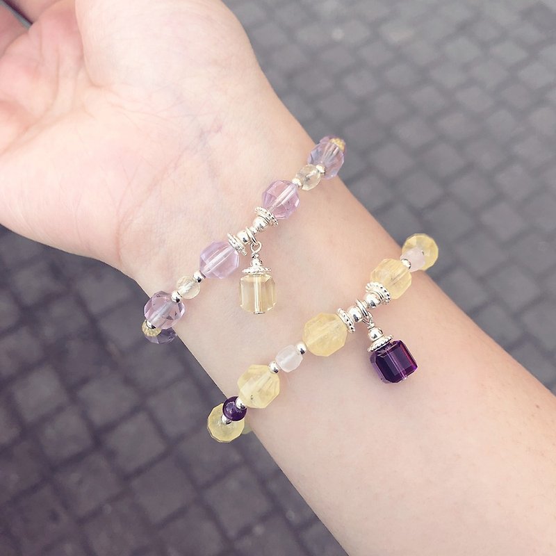 [Crystal Bracelet] Sunlight Violet | Citrine x Amethyst Sterling Silver Positive Energy Bracelet | - Bracelets - Crystal Purple