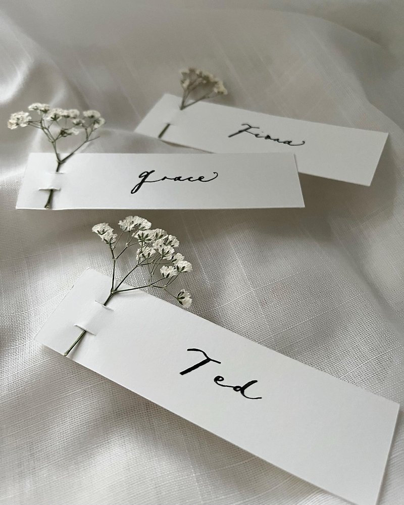 Dried flowers (single type) handwritten seat name cards (1 set of 20) customized - Cards & Postcards - Paper White