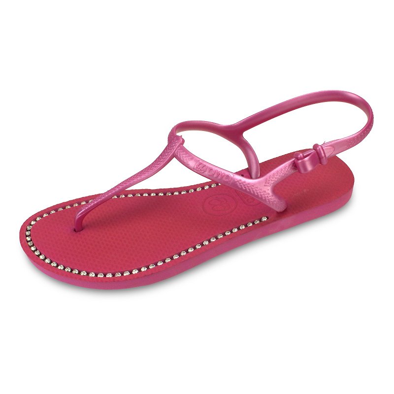 綁帶涼鞋腳型修長款 俏麗粉色 施華洛世奇水晶最超值 - 拖鞋 - 橡膠 