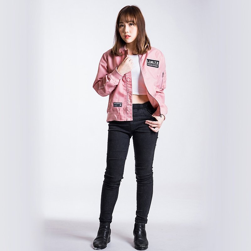 L.I.M.I.T.E - Women Velcro Patch with Printed MA-1 Jacket - Women's Casual & Functional Jackets - Nylon Pink