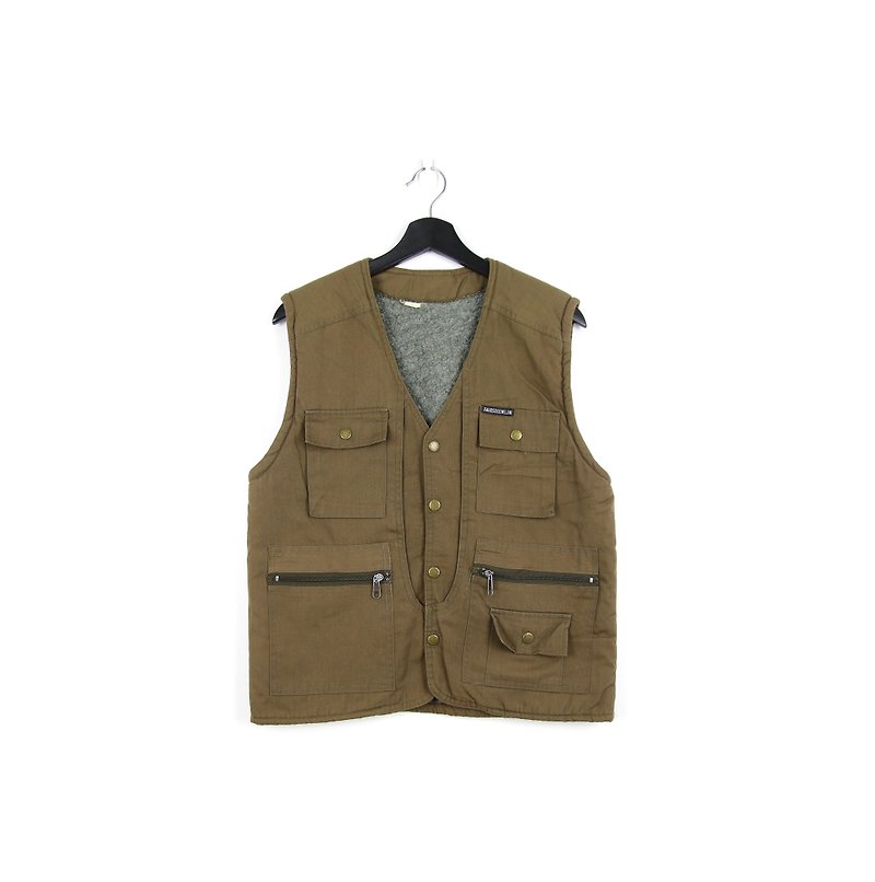 Back to Green cotton fisherman vest woodland //vintage vest - เสื้อกั๊กผู้ชาย - ผ้าฝ้าย/ผ้าลินิน 