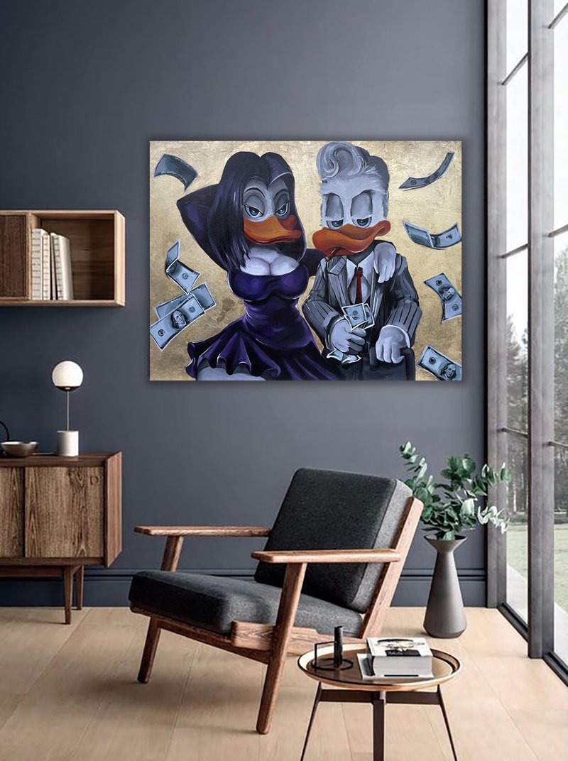 【原創海報】Pop art Scrooge McDuck wall decor on canvas, funny comics art - โปสเตอร์ - วัสดุอื่นๆ 