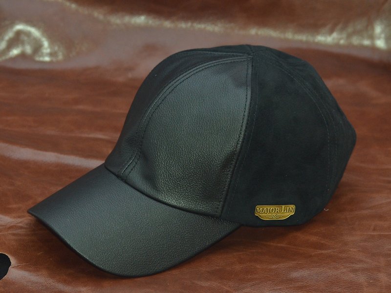 Leather baseball cap lambskin leather hat black old cap - หมวก - หนังแท้ สีดำ