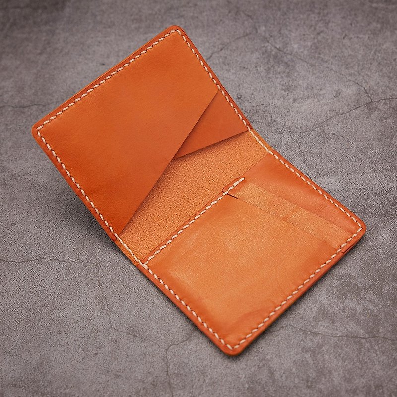4-Card Bifold Card Holder。Leather Stitching Pack。BSP094 - เครื่องหนัง - หนังแท้ สีส้ม