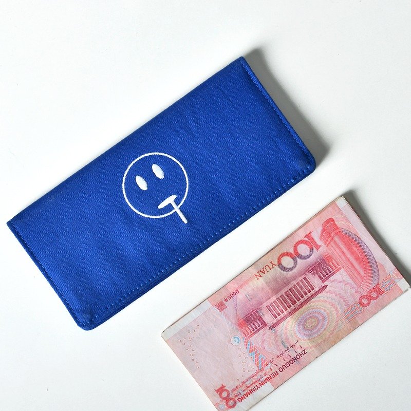 Kiitos life-funny series canvas fold long wallet - blue greedy - กระเป๋าสตางค์ - ผ้าฝ้าย/ผ้าลินิน สีน้ำเงิน