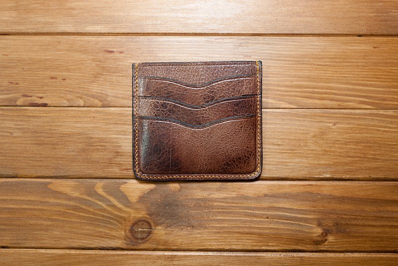 Dreamstation leather Pao Institute, wild vegetable tanned cowhide leather business card holder, documents folder, card clip, short clip - กระเป๋าสตางค์ - โลหะ สีนำ้ตาล