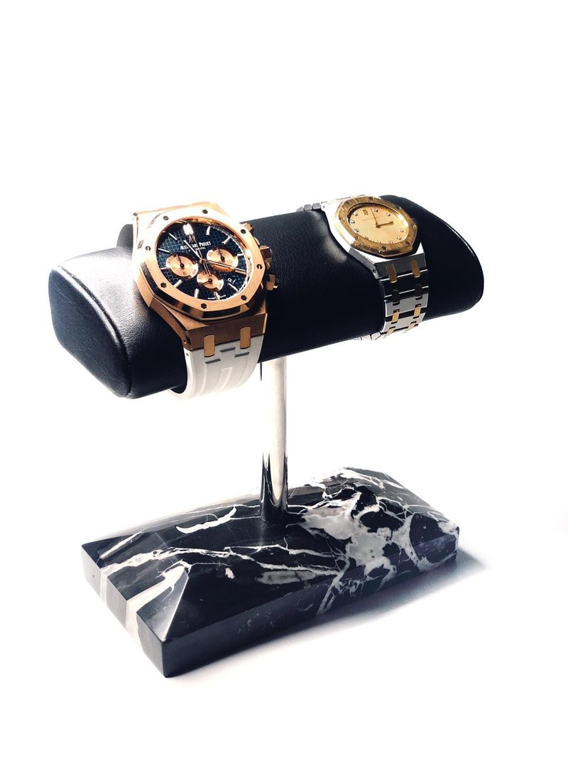 Tosca | Leather Watch Stand-Couple Black leather watch stand | watch stand - Men's & Unisex Watches - Genuine Leather 