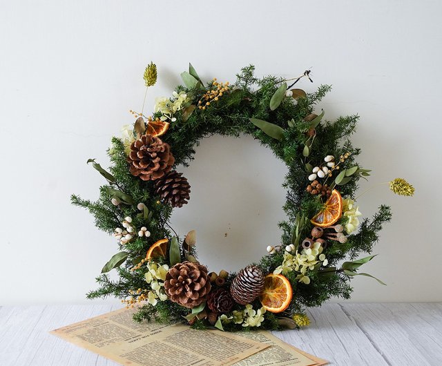 【✨リース✨】♥ 可愛い❤ 寄せ植え】ラージサイズ フレッシュ＆ドライフルーツリース 松ぼっくり