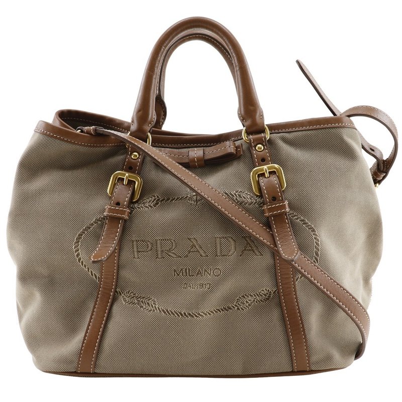 【日本直送】プラダ PRADA ロゴ ハンドバッグ 2WAYショルダー BN1841 キャンバス × レザー ベージュ レディース【中古】 - 手提包/手提袋 - 棉．麻 咖啡色