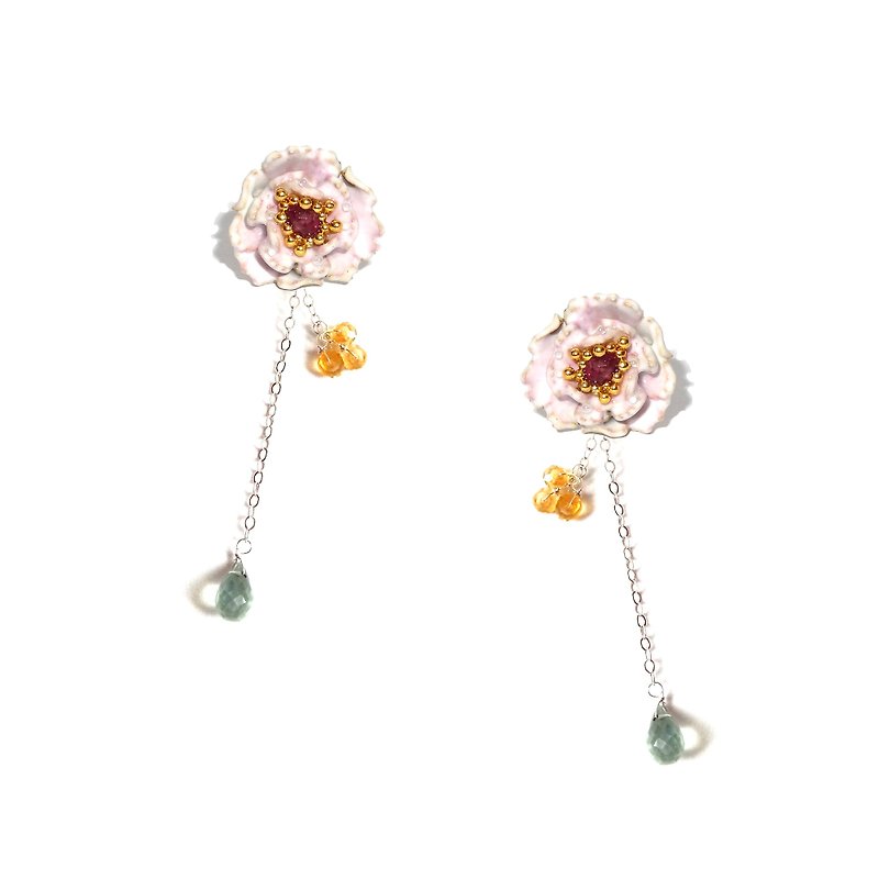 Enamel series Tang Hua Su Xin lotus root purple flower blooming wealthy earrings handmade jewelry pre-order - Earrings & Clip-ons - Gemstone 