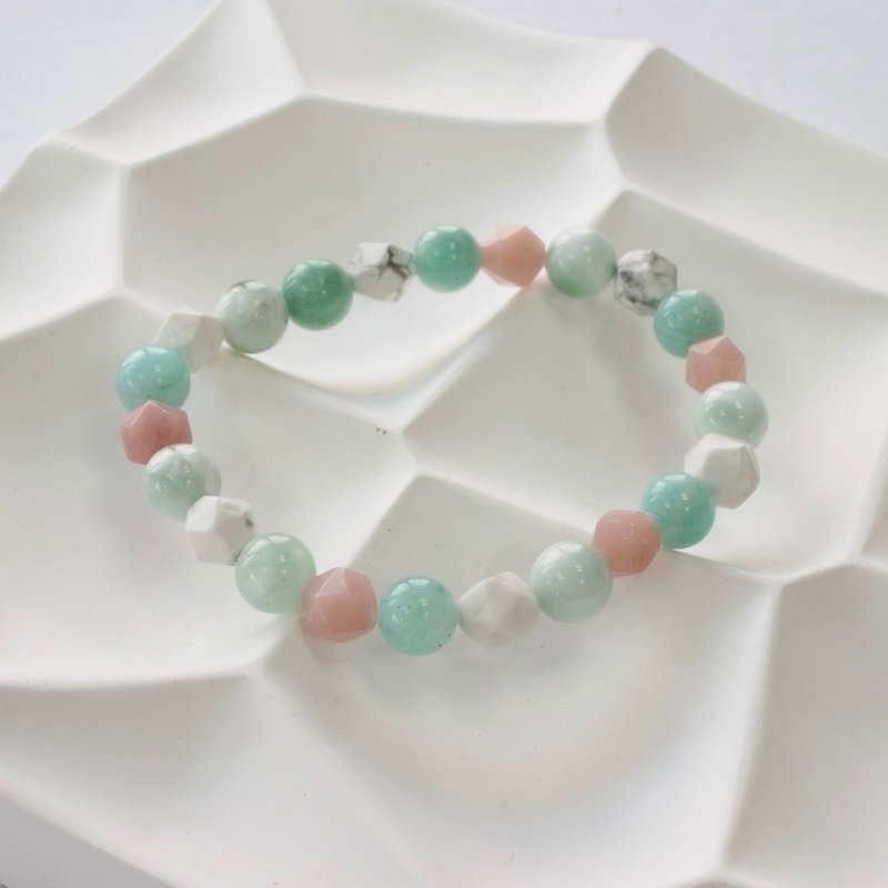 B044七輪調和手串/白鬆石/綠天使/粉晶/天然晶石/能量石/原生態 - 手鍊/手環 - 水晶 多色