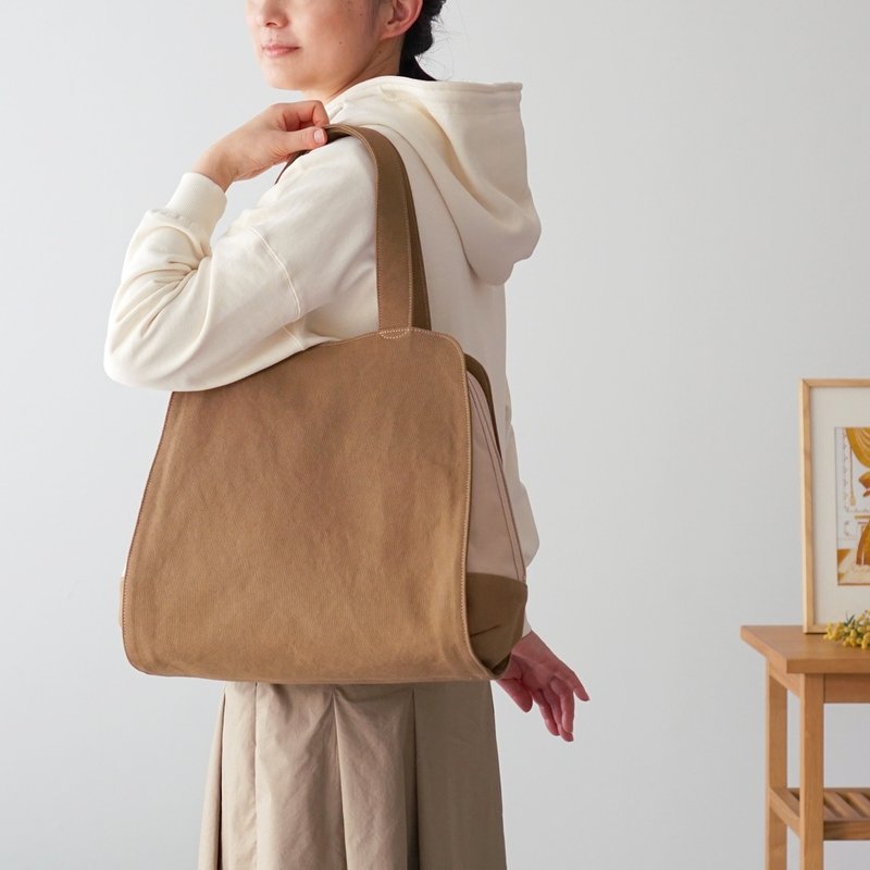 Montblanc / Brown Beige × Ivory [Made to order] Trocco canvas bag - กระเป๋าถือ - ผ้าฝ้าย/ผ้าลินิน สีนำ้ตาล