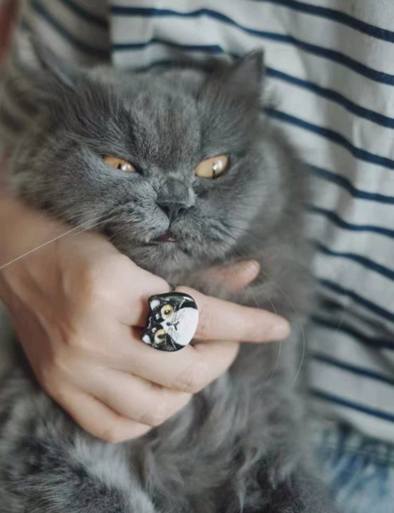 Handmade Cat ring ( adjustable size ) - แหวนทั่วไป - เครื่องลายคราม ขาว