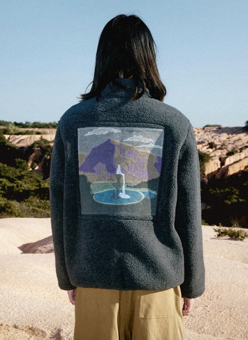 Landscape Embroidery 風景刺繡 搖粒絨 兩面穿 夾克外套 - 女上衣/長袖上衣 - 其他材質 灰色
