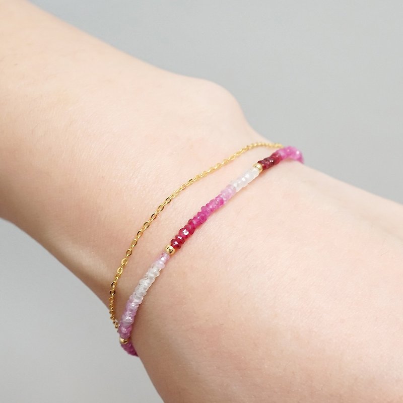 July Birthstone Gradient Double Bracelet VISHI Very Fine Natural Ruby 18k Yellow Gold Simple - Bracelets - Other Materials 