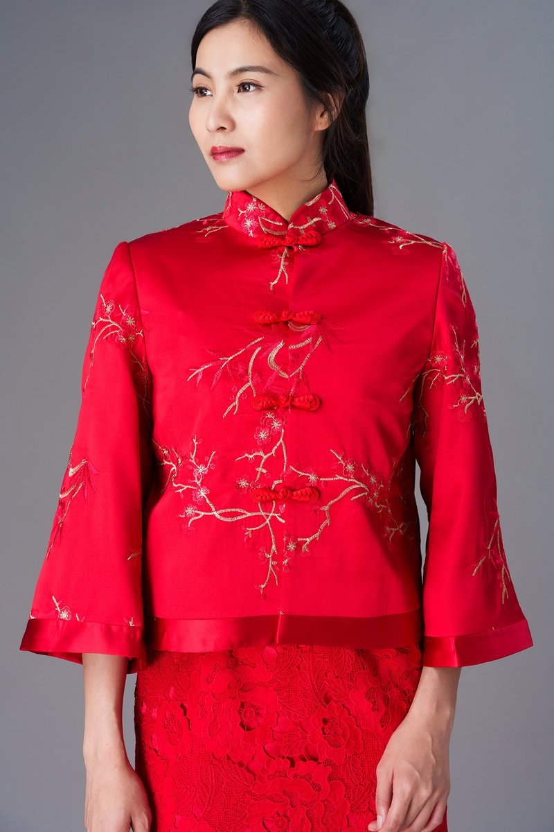 織錦唐裝外套 (紅色)|新年衣著|香港設計|經典 - 女西裝外套 - 其他材質 紅色